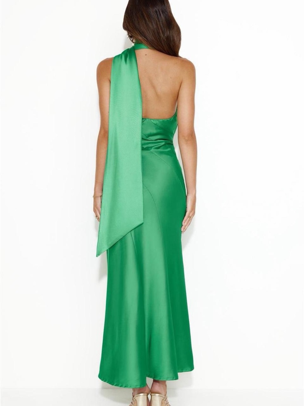 Hello Molly Emerald Green One-Shoulder Satin Gown - Picture 4 of 6